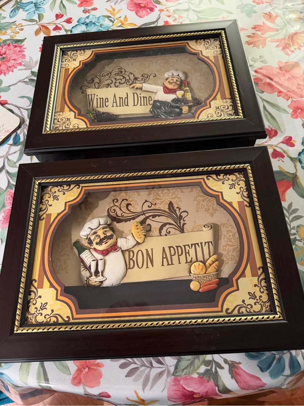 Bon Appetit/Wine and Dine Kitchen Wall Art - Brown Frame